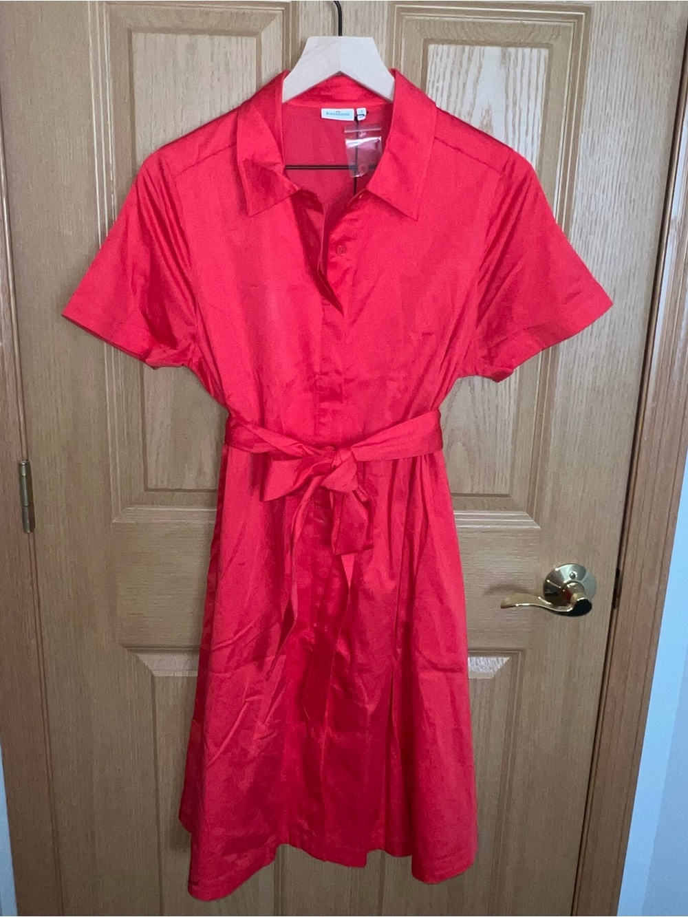 Hermoza Emma Kate Dress Classic Red Shirt Dress with Waist Tie Large NWT - Picture 3 of 7